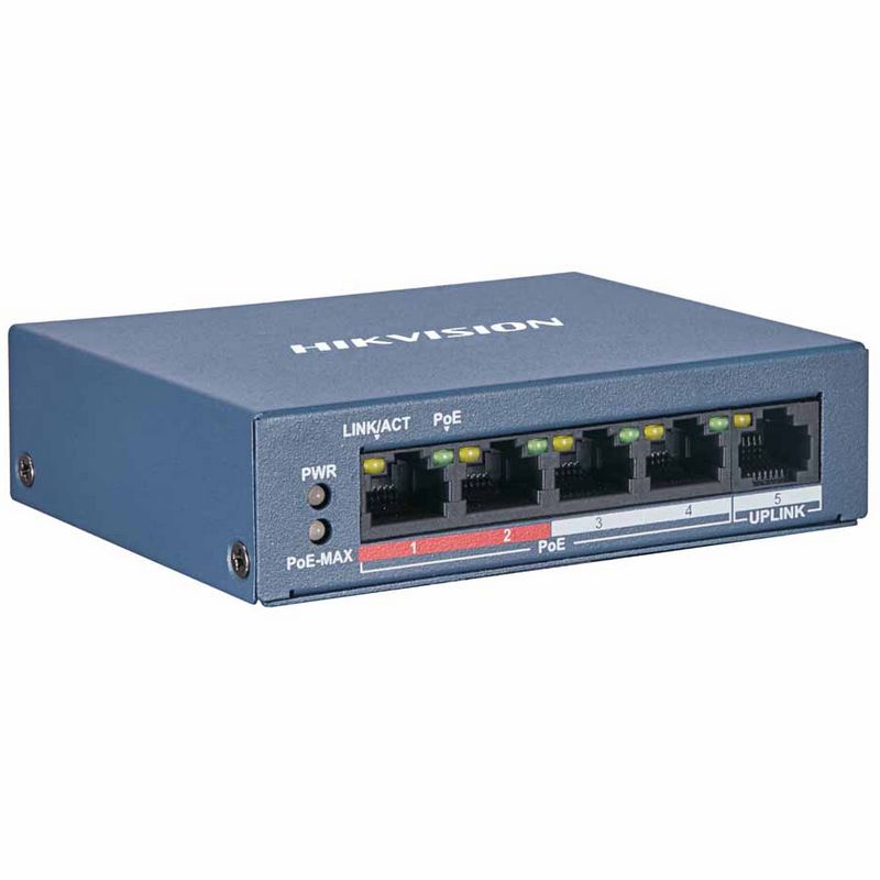 Switch PoE+ 4 Puertos 802.3af/at (30 W) 100 Mbps + 1 Puerto 100 Mbps Uplink  DS-3E0105P-EMB